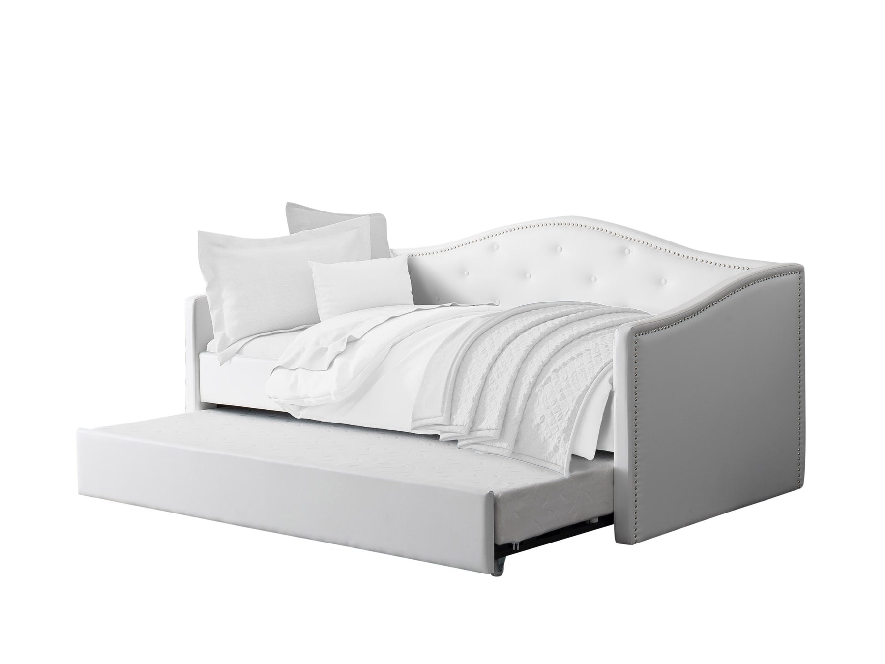 white leather trundle bed