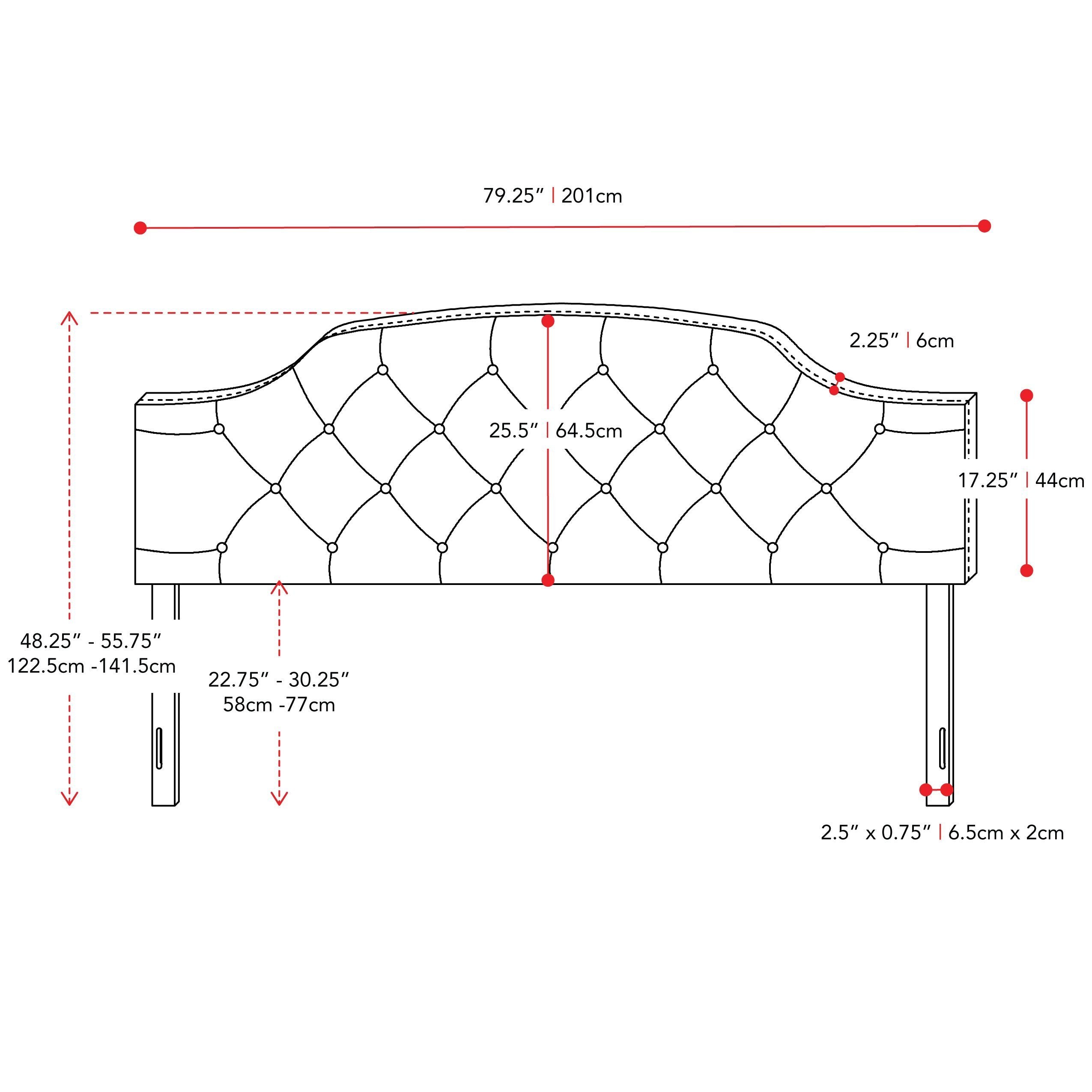 dark grey Diamond Tufted Headboard, King Calera Collection measurements diagram by CorLiving#color_dark-grey