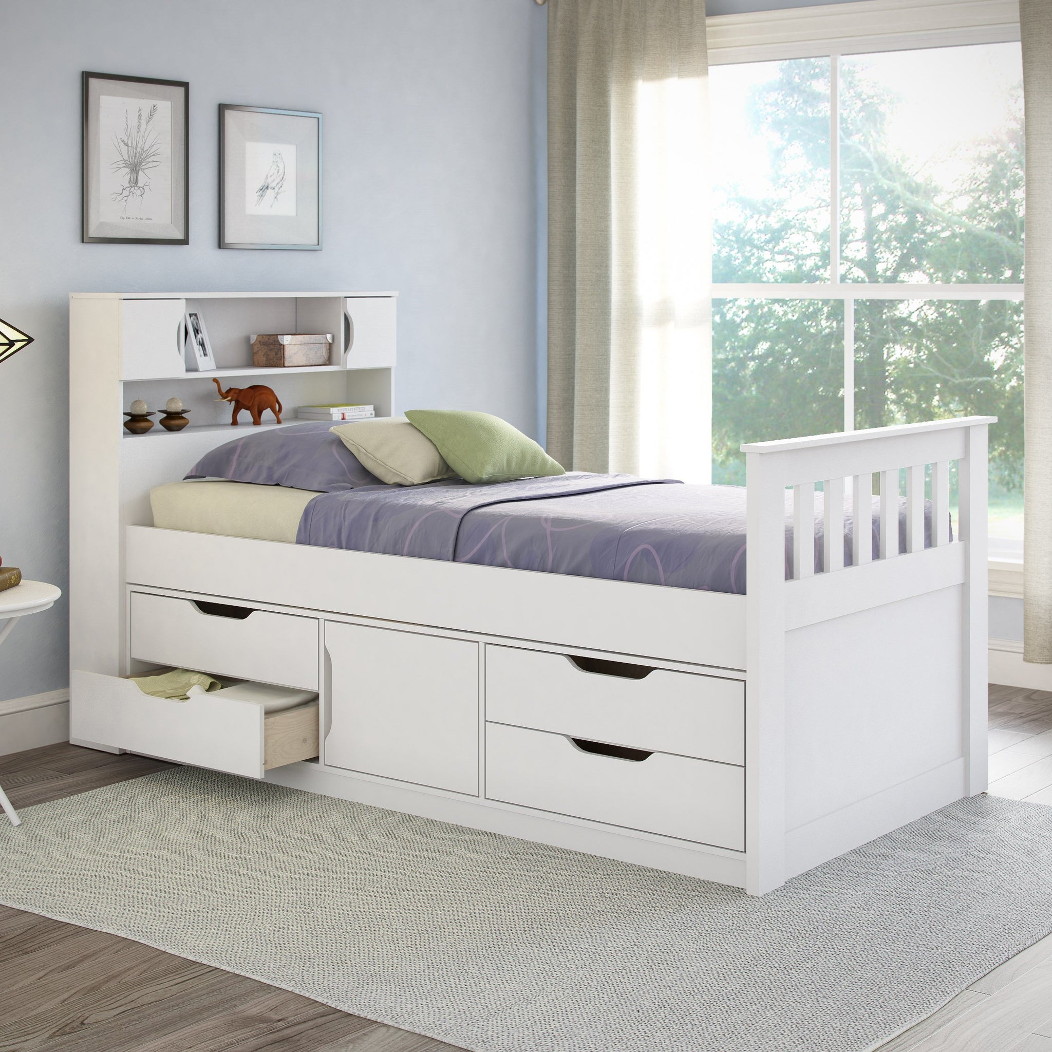 captains bed twin white