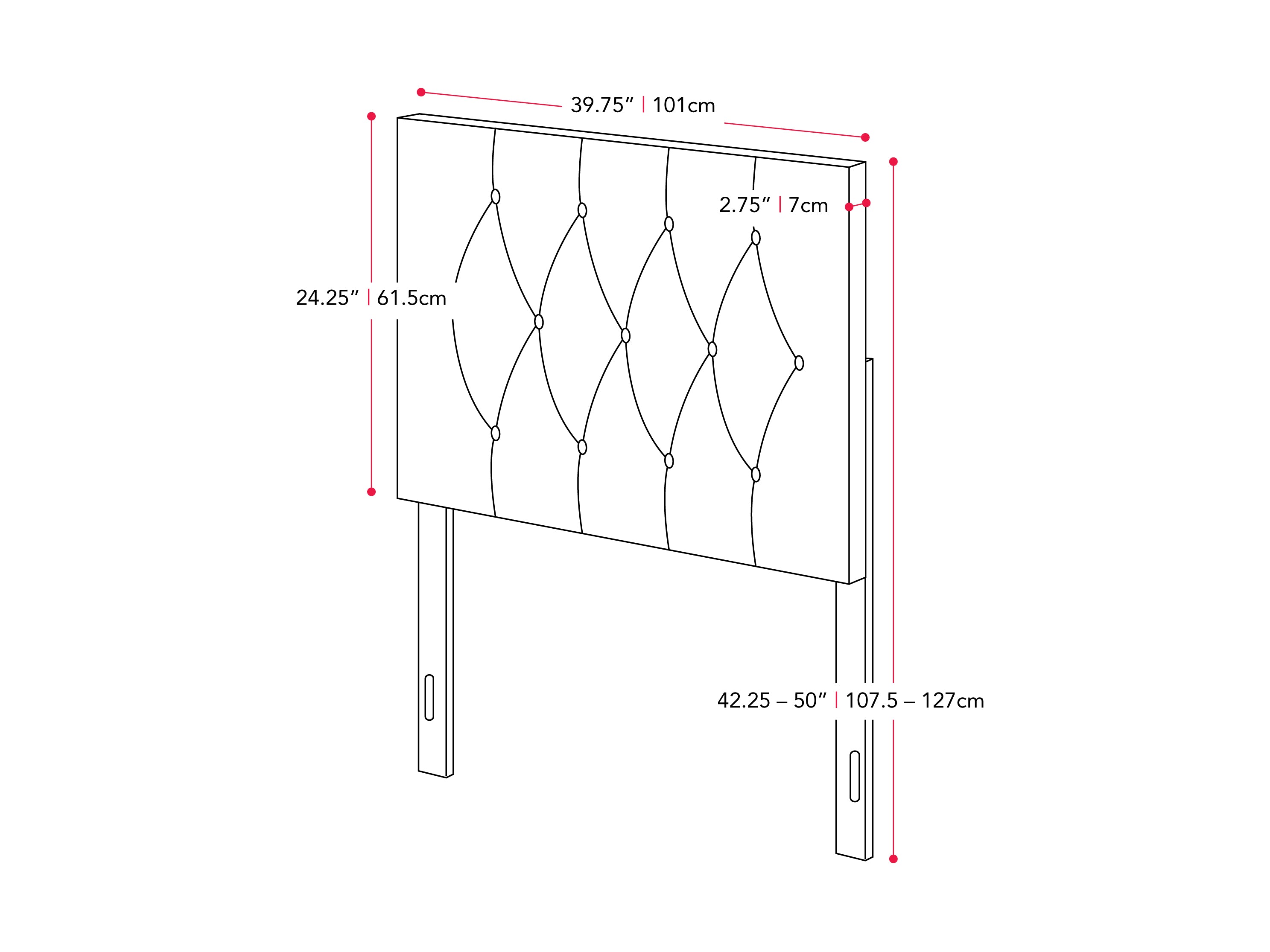 dark grey Velvet Headboard, Twin / Single Catalina Collection measurements diagram by CorLiving#color_dark-grey