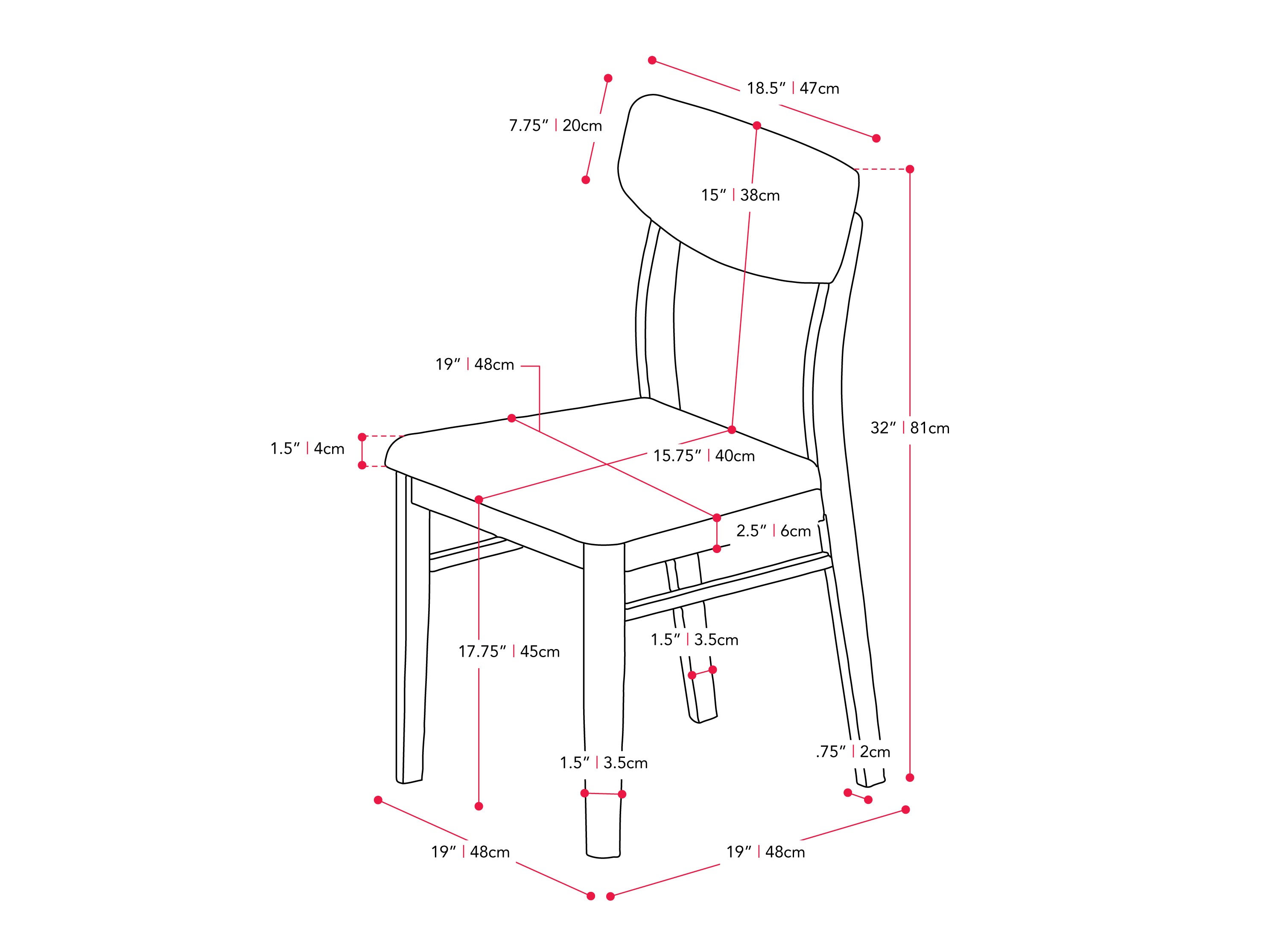 walnut 4pc Dining Set Branson Collection measurements diagram by CorLiving#color_branson-walnut-and-tweed