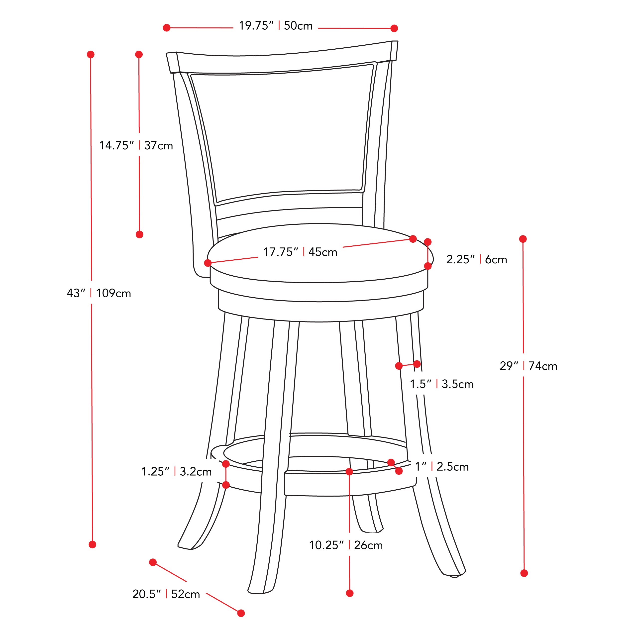 Bar Height Bar Stools Set of 2 Wood Frame CorLiving Furniture