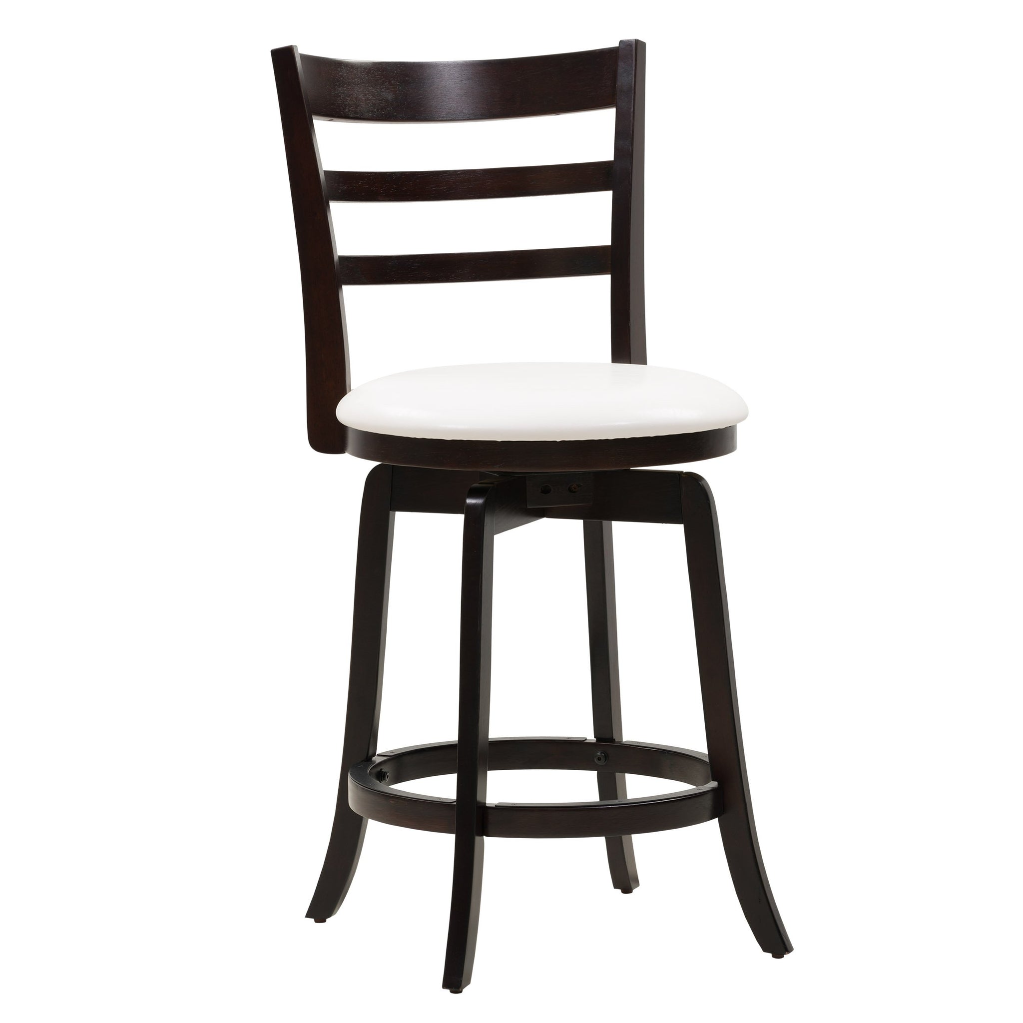 Wood Counter Height Bar Stool With White Leatherette Seat And 3