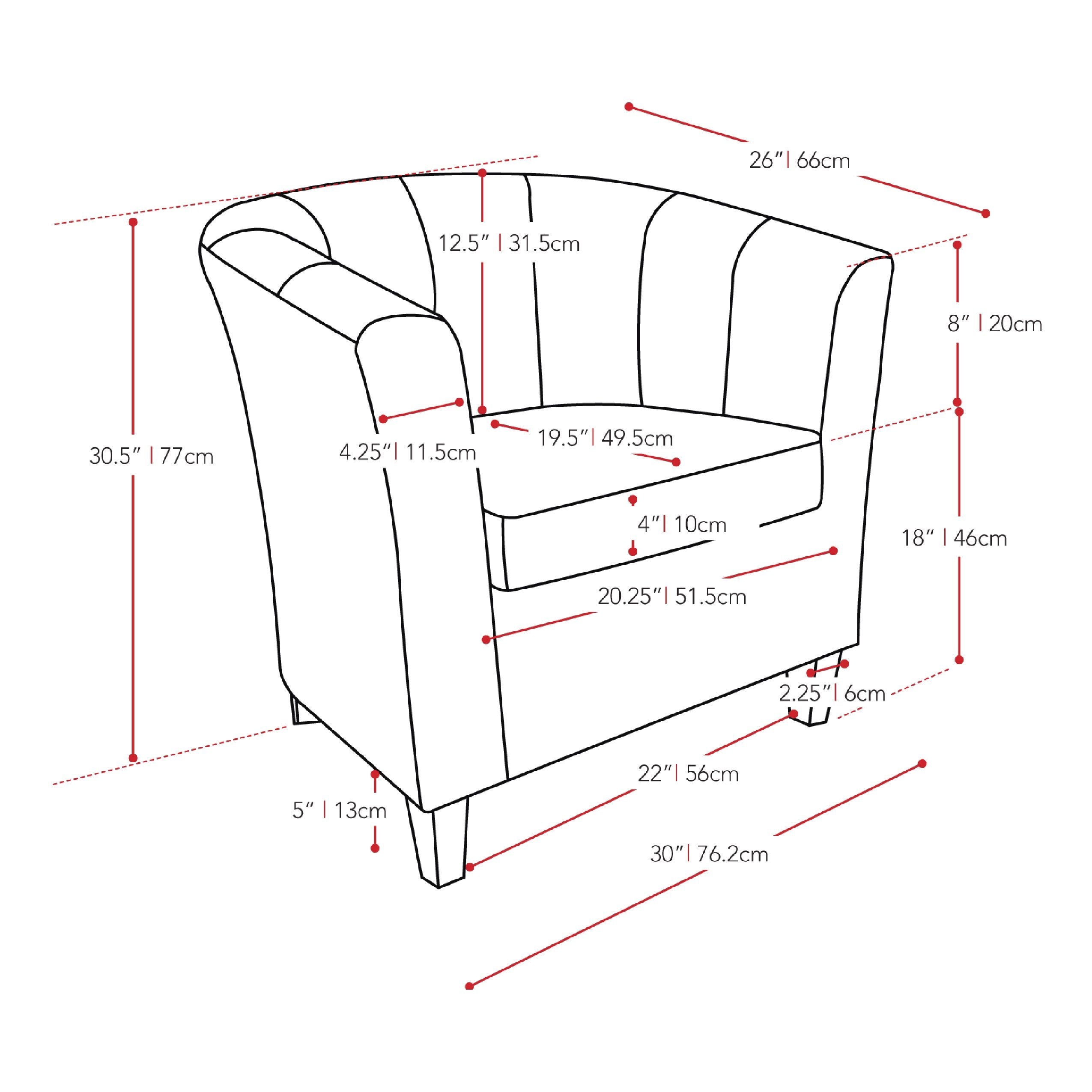 black Leather Barrel Chair Antonio Collection measurements diagram by CorLiving#color_black