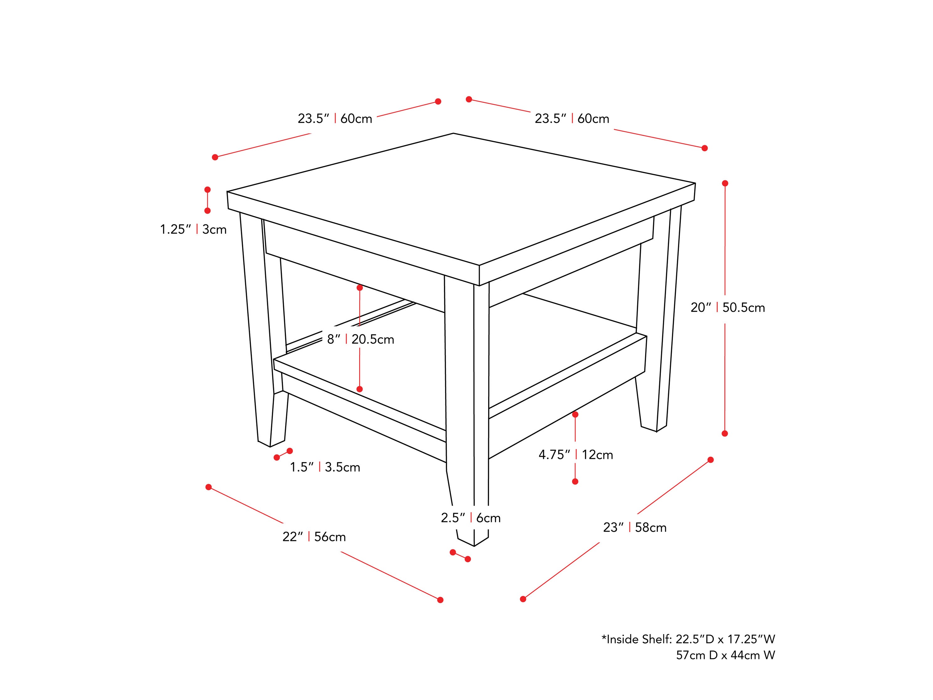 dark grey Square Side Table Hollywood Collection measurements diagram by CorLiving#color_dark-grey