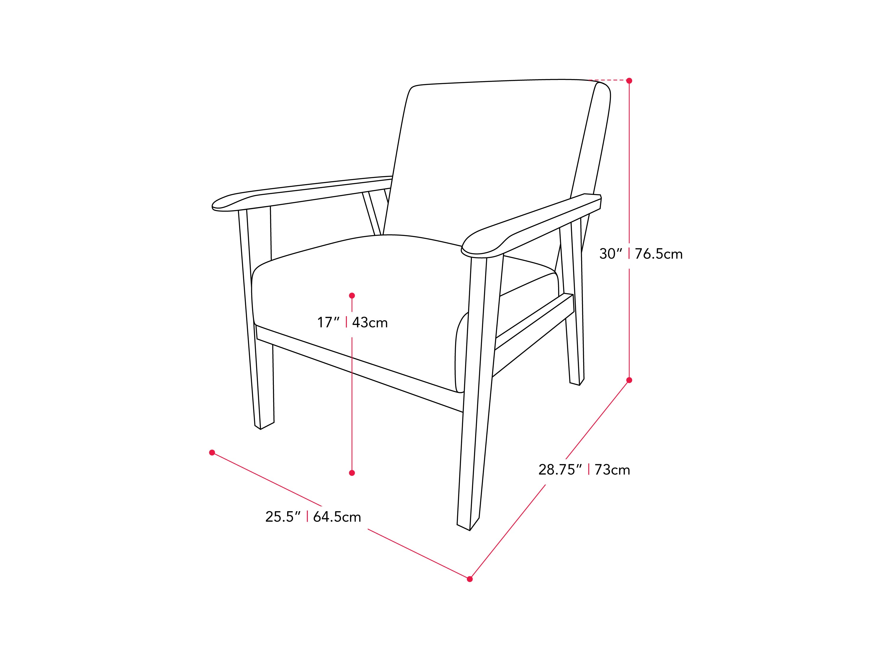 light grey Wood Armchair Greyson Collection measurements diagram by CorLiving#color_greyson-grey