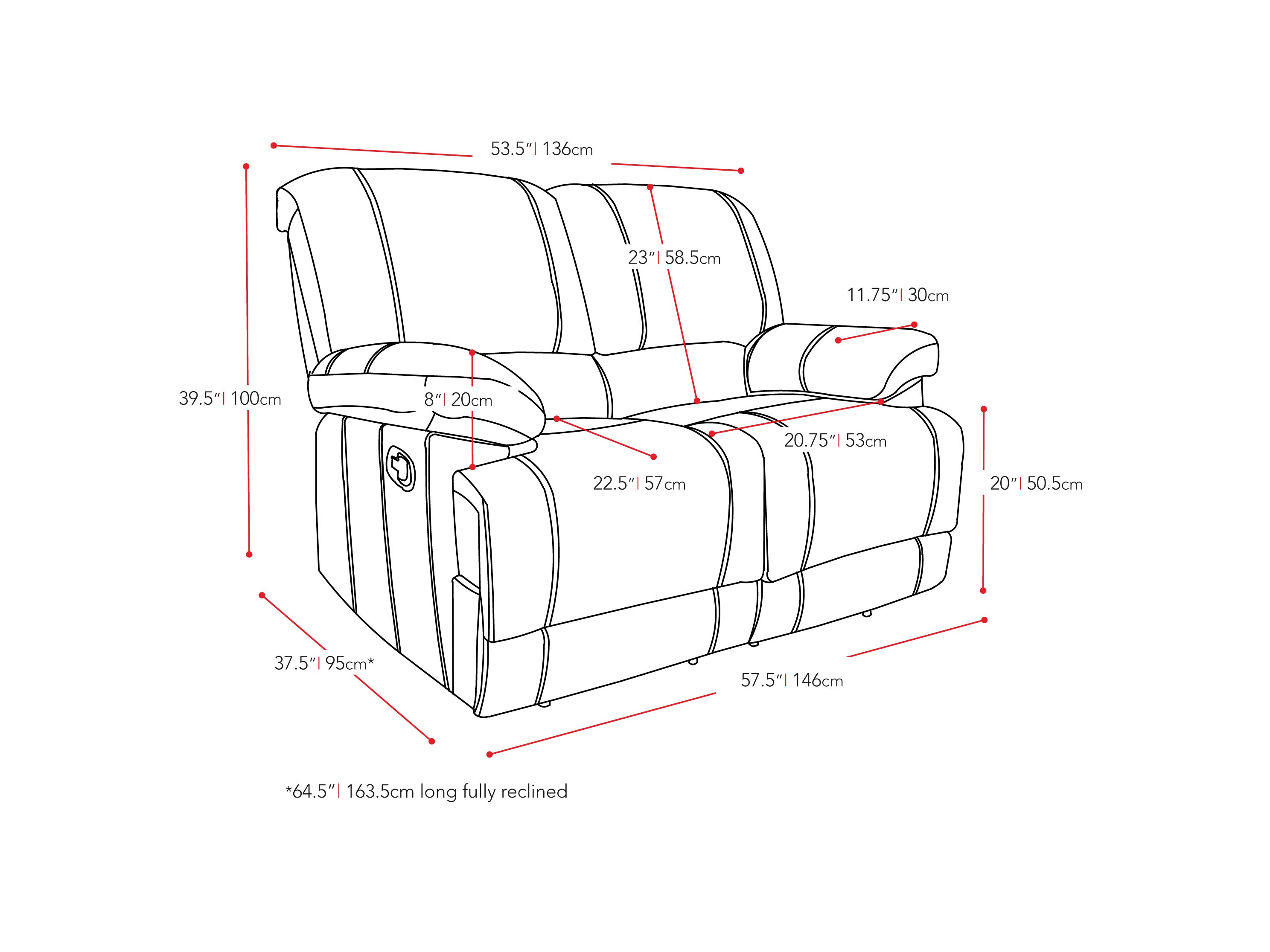 grey Reclining Loveseat Sofa Lea collection measurements diagram by CorLiving#color_grey