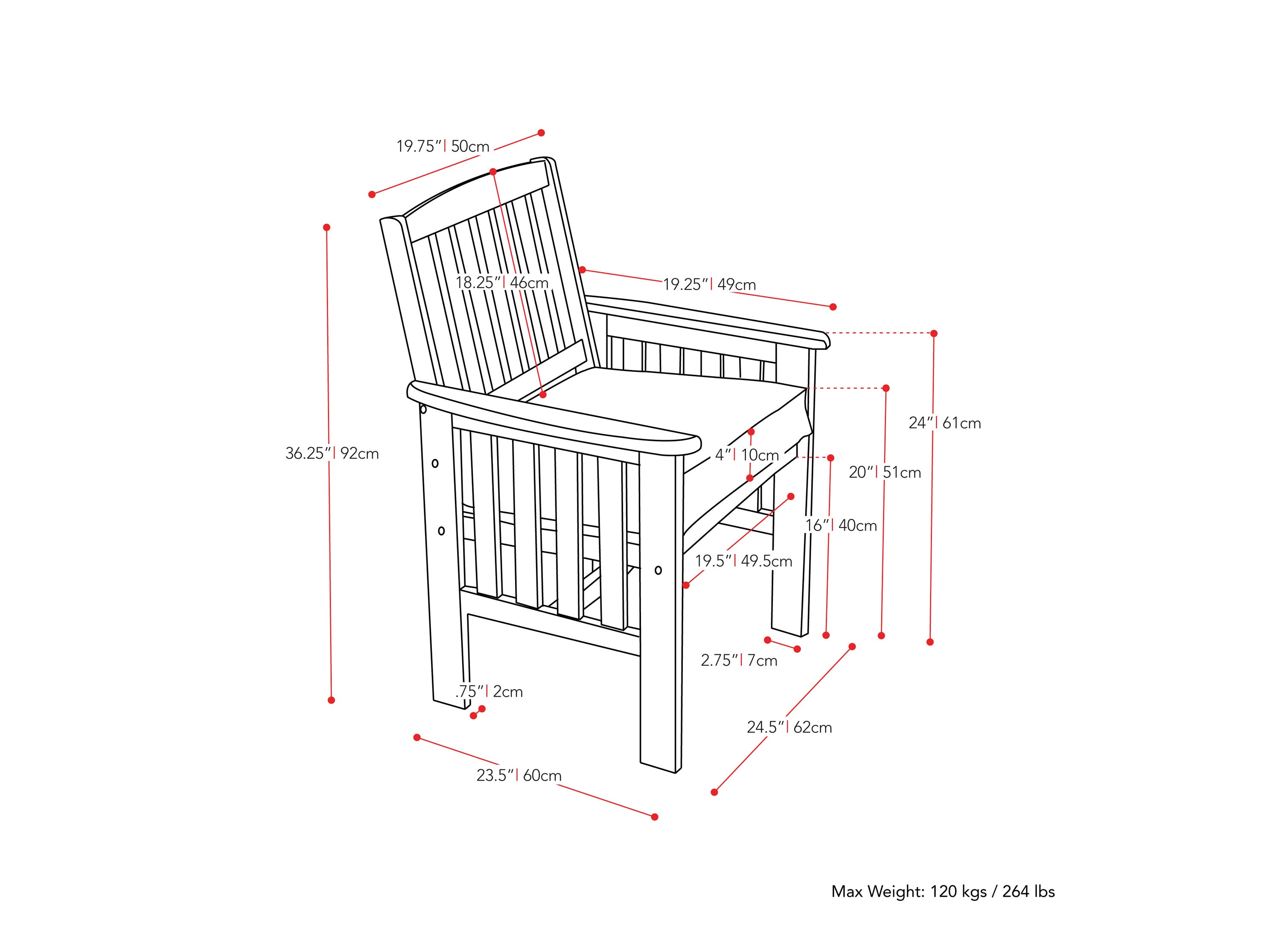 Miramar Brown Wooden Armchair, Set of 2 Miramar Collection measurements diagram by CorLiving#color_miramar-brown