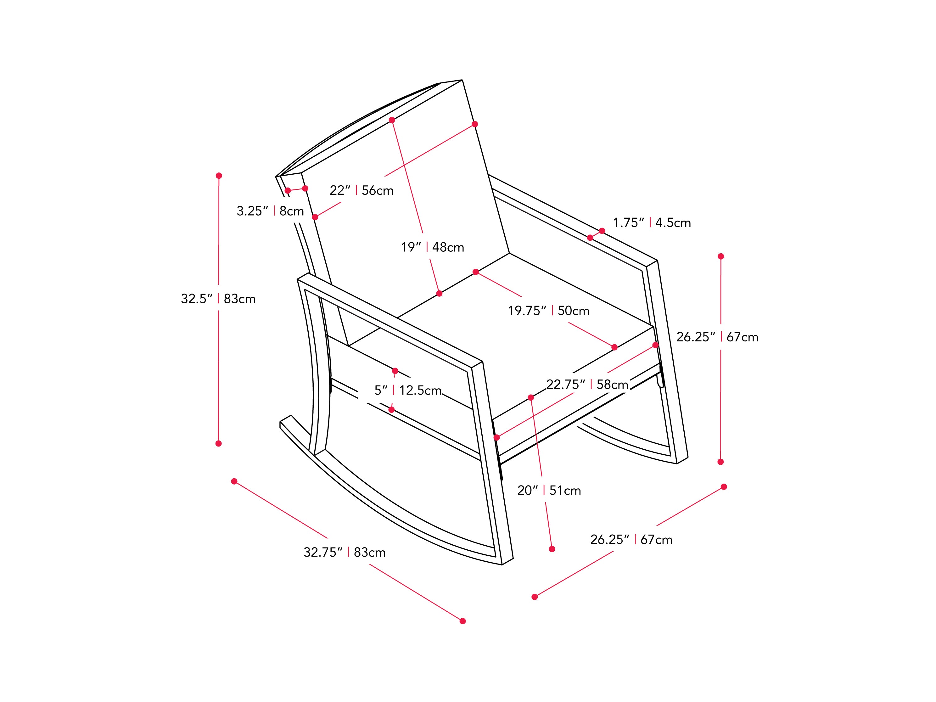 black and ash grey Wicker Outdoor Rocking Chair Parksville Collection measurements diagram by CorLiving#color_black-and-ash-grey