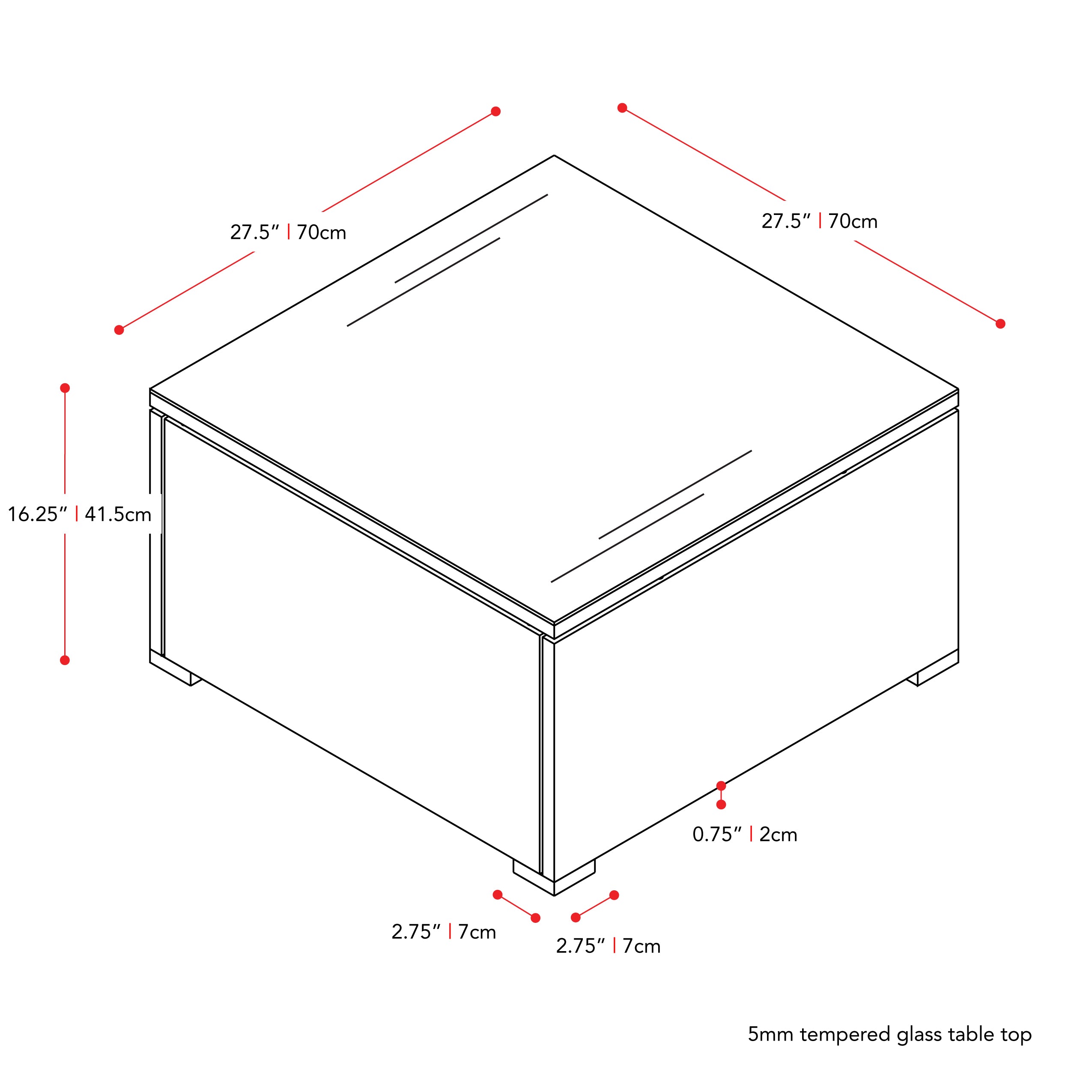 black Square Outdoor Coffee Table Parksville Collection measurements diagram by CorLiving#color_black