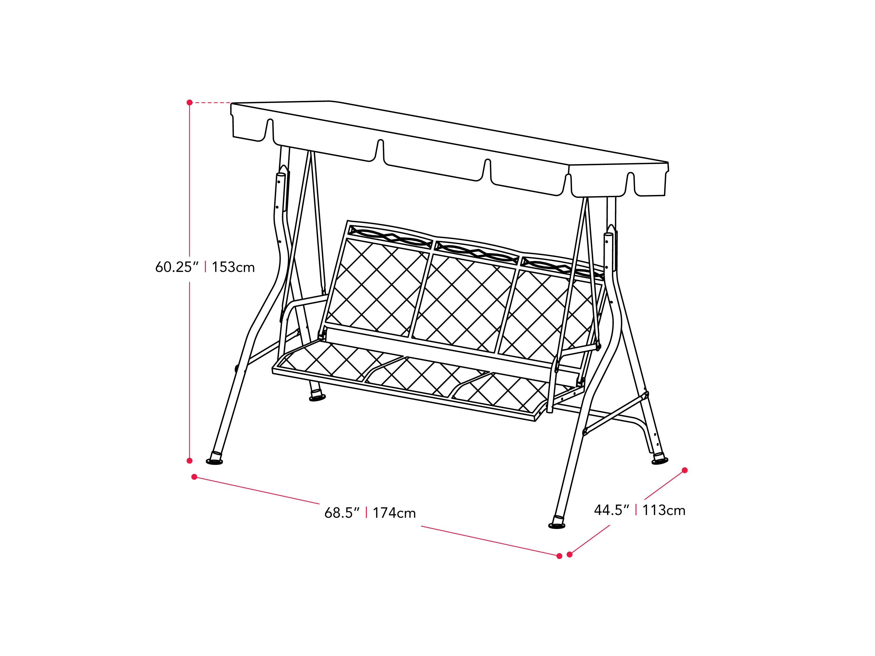 grey Patio Swing With Canopy Veda Collection measurements diagram by CorLiving#color_grey