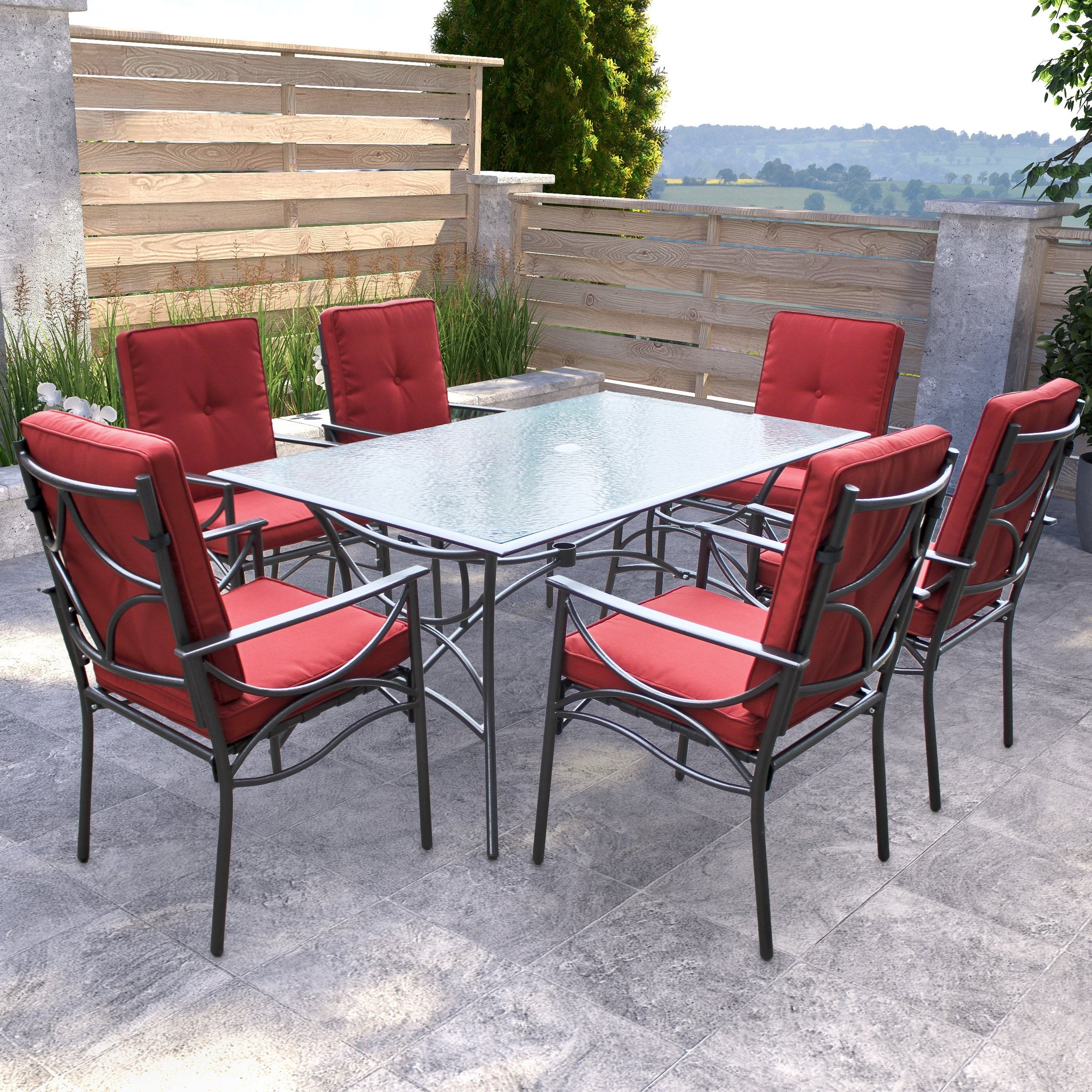 Charcoal Black And Red Patio Dining Set 7pc Clearance Final Sale Corliving Furniture Us