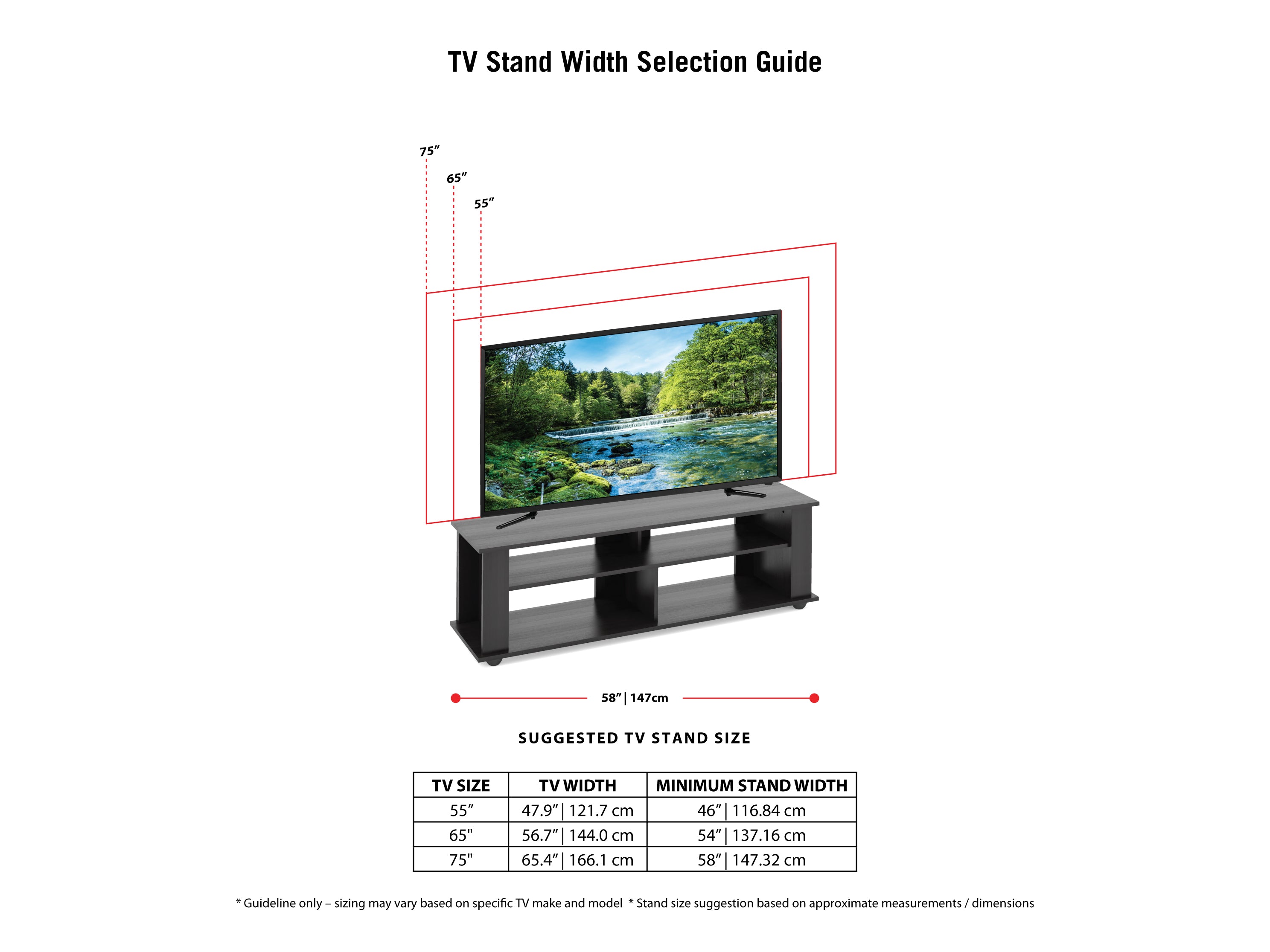 black Wood TV Stand for TVs up to 75" Bakersfield Collection infographic by CorLiving#color_black