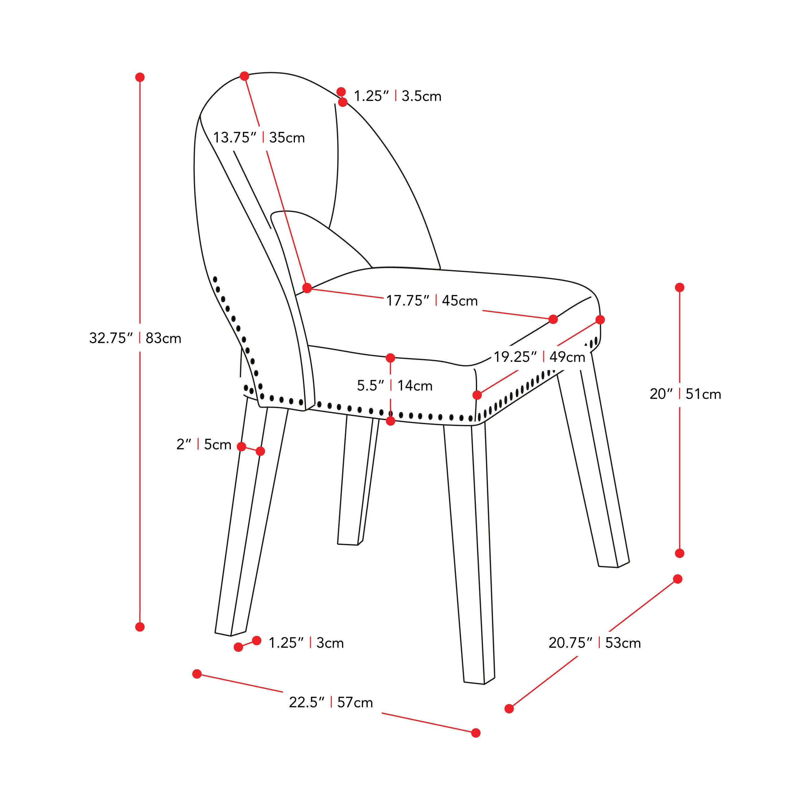 pewter grey Mid Century Dining Chairs, Set of 2 Tiffany Collection measurements diagram by CorLiving#color_pewter-grey