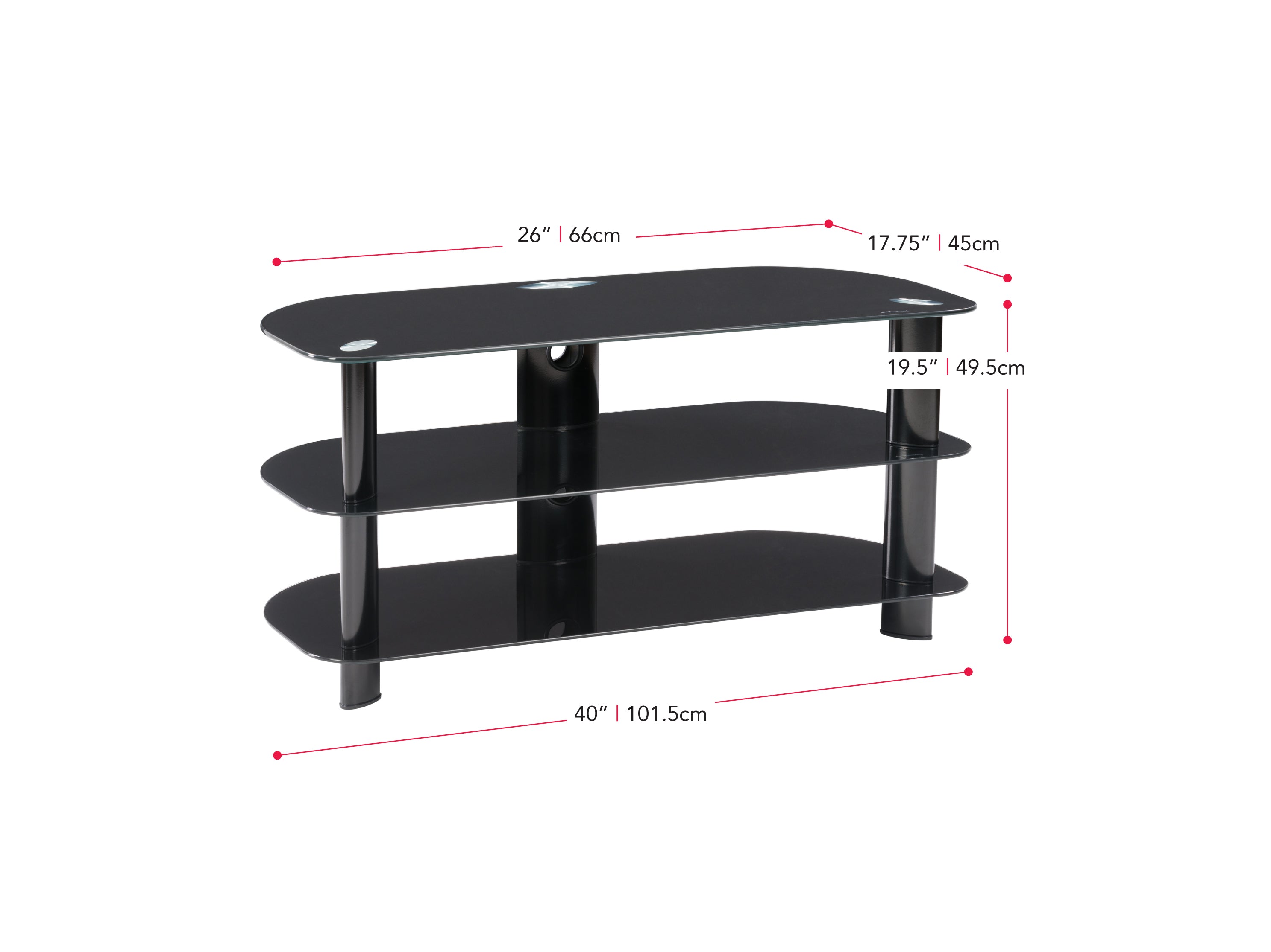 black Glass TV Stand for TVs up to 48" Laguna Collection measurements diagram by CorLiving#color_black