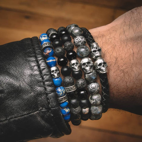 Bracelet noir : Un bracelet argent et perle pour hommes | CASTELD