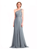 Mila Gowns Bridesmaid Dress Rosie Bridesmaid Dress, Slate Grey Mermaid One Shoulder Floor Length Long Tulle Bridesmaid Dress
