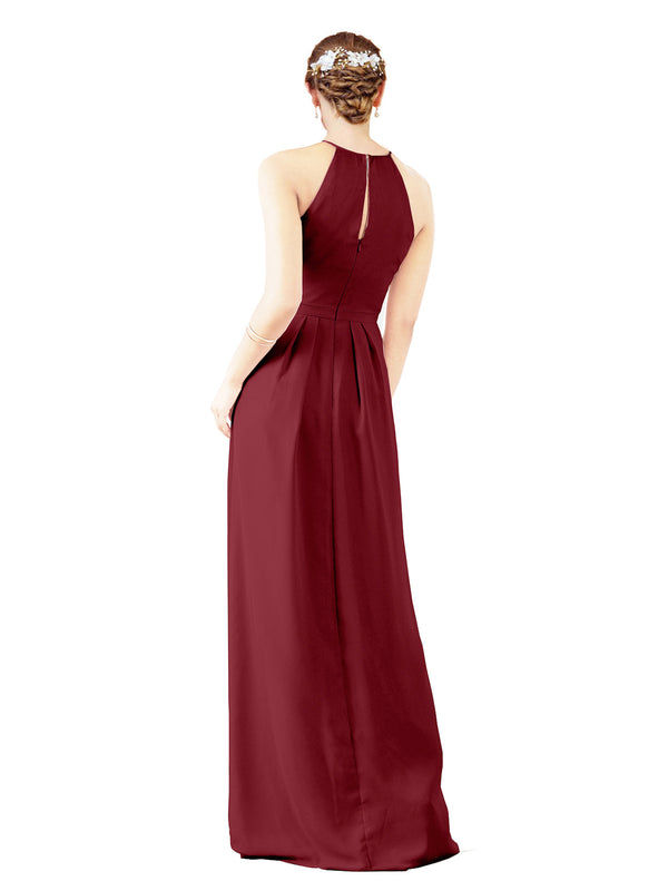 high neck burgundy bridesmaid dress