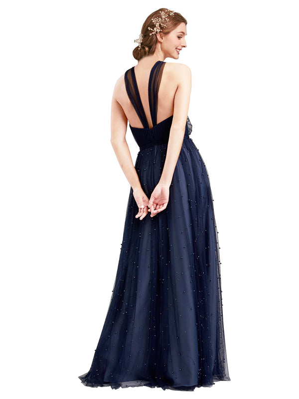navy blue gown for bridesmaid