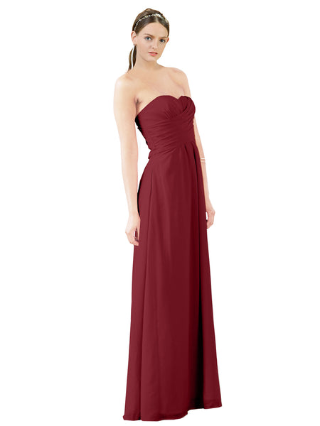 strapless burgundy bridesmaid dresses