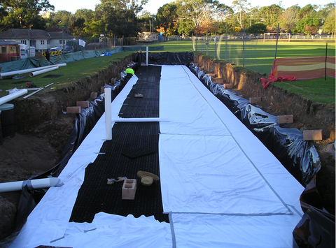 Infiltration tank geofabric stage