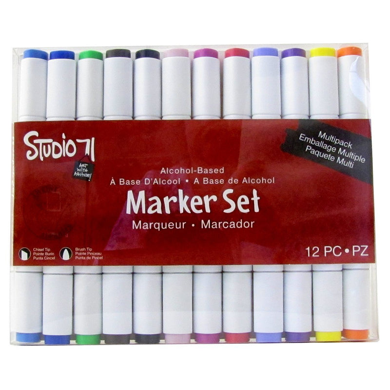 Studio 71 Dual Tipped Alcohol Set of 6 Markers Bright Primaries