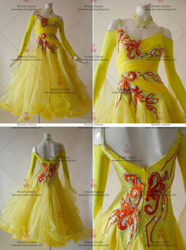 Ballroom Gowns,Tailor Made Ballroom Dress Yellow BD-SG3039,Ballroom Dance Costumes For Competition,Ballroom Costumes