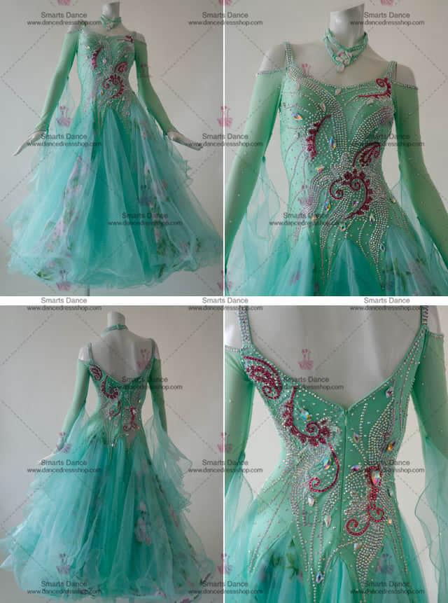 Ballroom Dance Gowns,Ballroom Dance Costumes For Competition Green BD-SG3045,Ballroom Dance Clothes,Affordable Ballroom Competition Dresses