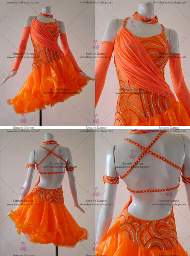 Latin Ballroom Dresses,Latin Dance Costumes For Competition Orange LD-SG1837,Latin Dresses For Sale,Latin Gowns