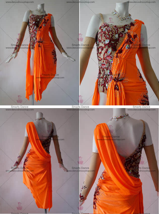 Affordable Latin Competition Dresses,Latin Dance Clothes Orange LD-SG1844,Latin Dresses For Sale,Latin Dance Costumes