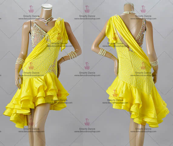 Tailor Made Latin Dress,Latin Dance Dresses For Sale Yellow LD-SG1882,Latin Gowns,Latin Dresses For Sale
