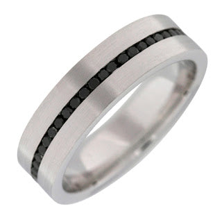 14k white gold band with black diamonds made by Michael's Custom Jewelers in Provincetown