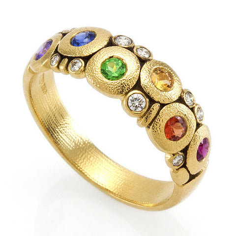 alex sepkus 18k yellow gold candy dome ring rainbow sapphire mix