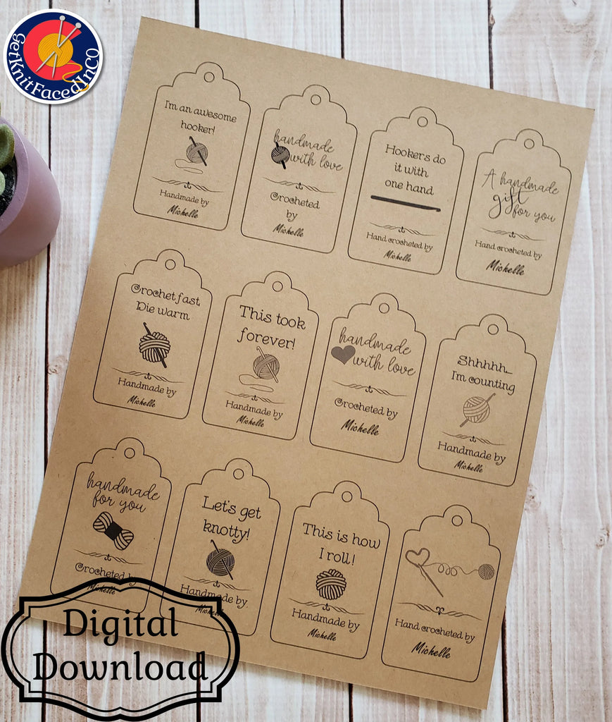 Handmade Tags Printable Handmade Tags Labels PDF Only/ Tags for Crochet  Handmade Items/ Printable Handmade Crochet Tags 