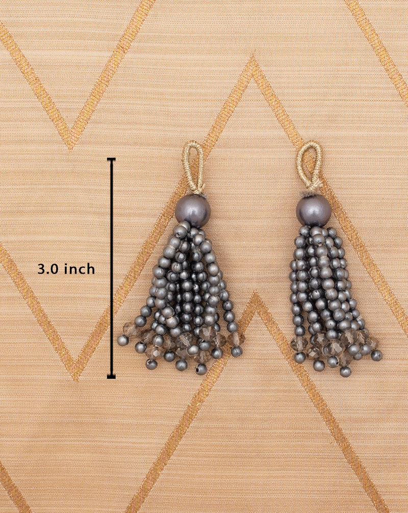 Hanging Designer beads and crystal tassel-Grey