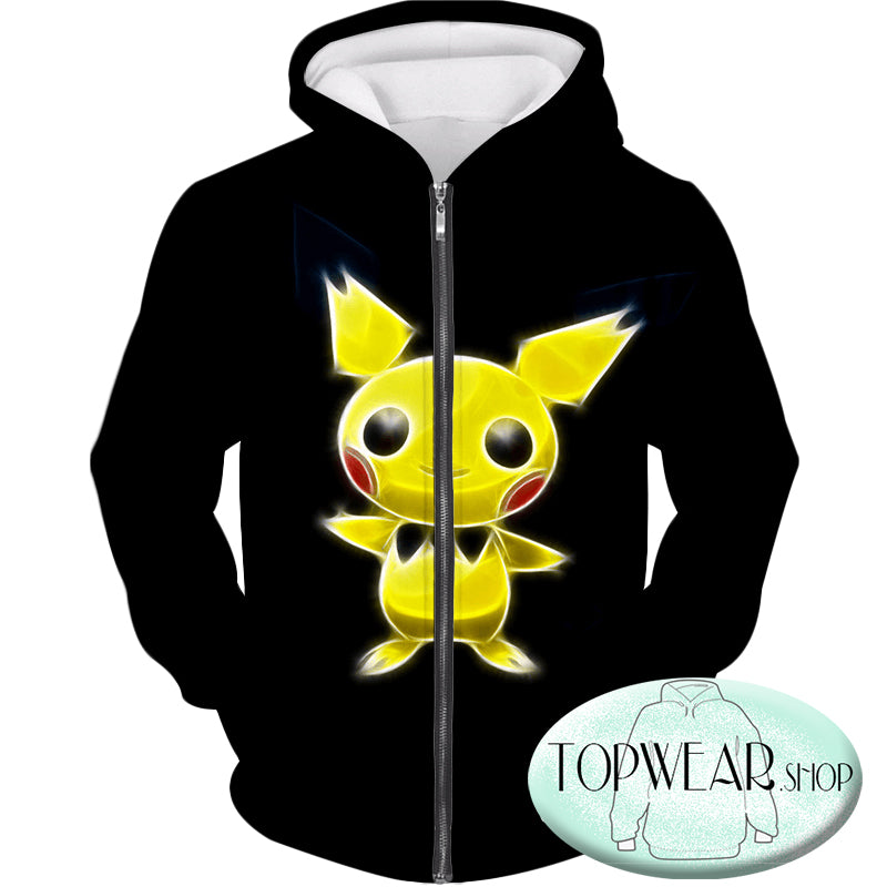 Pokemon Hoodies - Cute Thunder Pokemon Pichu Cool Black Zip Up Hoodie