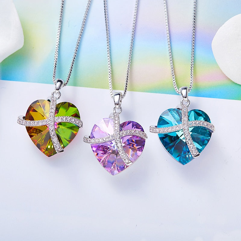 Crystal Heart Necklace | Swarovski Heart Pendant w/ Cross – Jewelrify