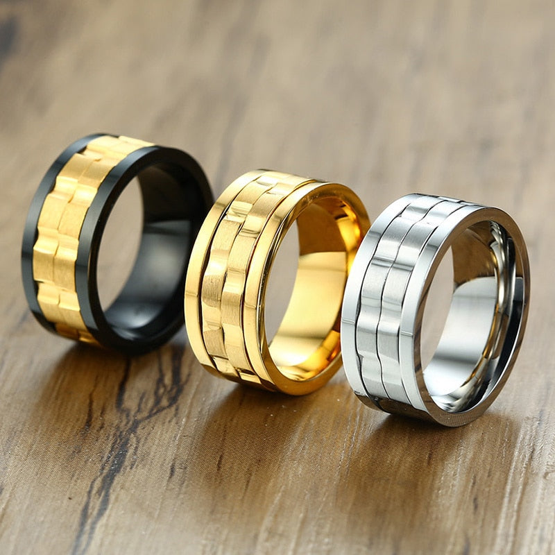 Mens Spinner Ring w/ Movable Gear [Black, Gold, Silver] – Jewelrify