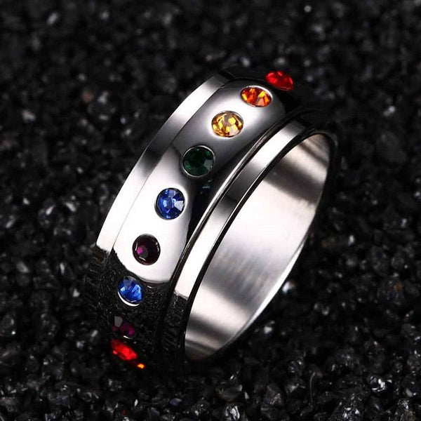 Rainbow Crystals Steel Spinner Ring Shop Now At Best Deals Jewelrify