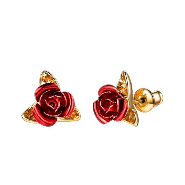 Red Rose Earrings [Stud] - Gold, Silver, Rose Gold – Jewelrify