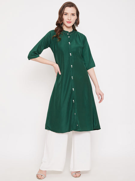 Bottle Green with Embroidery Solid Colour Kurtis