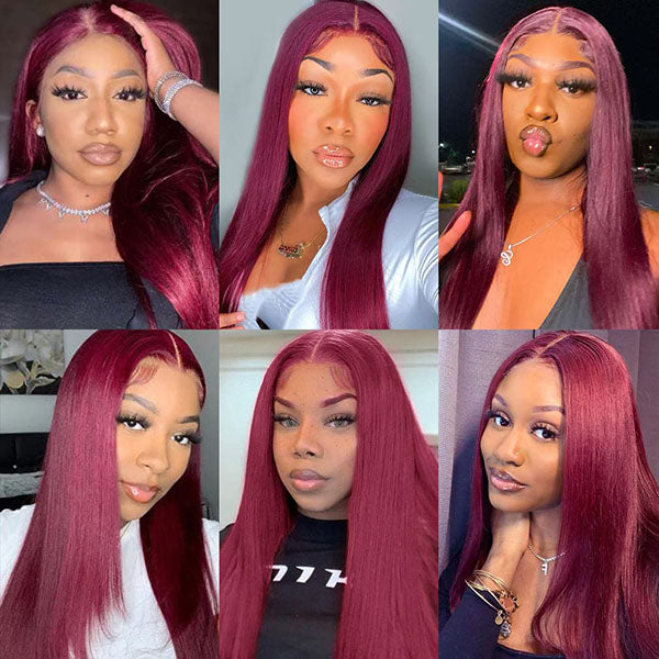 burgundy straight lace front wig