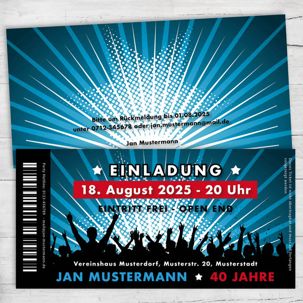 Ticket Einladung zum 40. Geburtstag