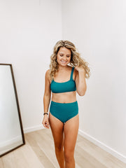 Green Ribbed High Waisted Two Piece