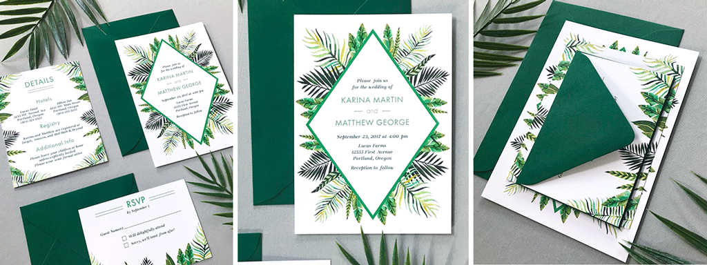 The Callisto Suite Web Banner - Semi-Custom Wedding Collection with Tropical Palm Leaves