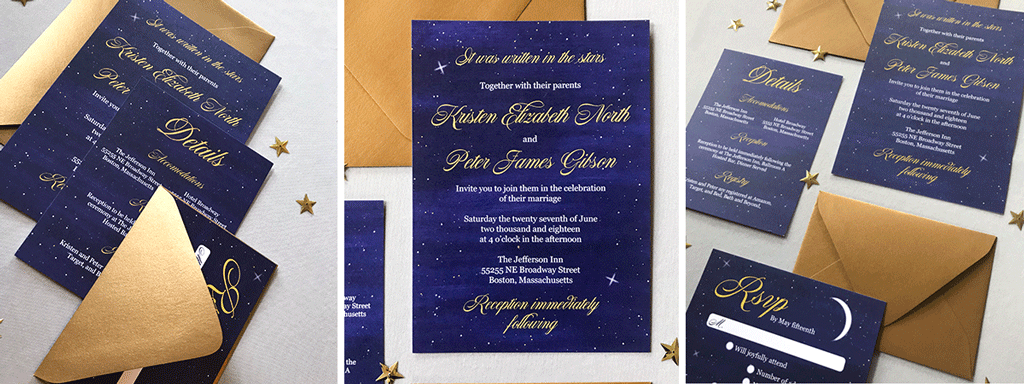 The Luna Suite Web Banner Navy Blue and Gold Wedding Stationery Collection