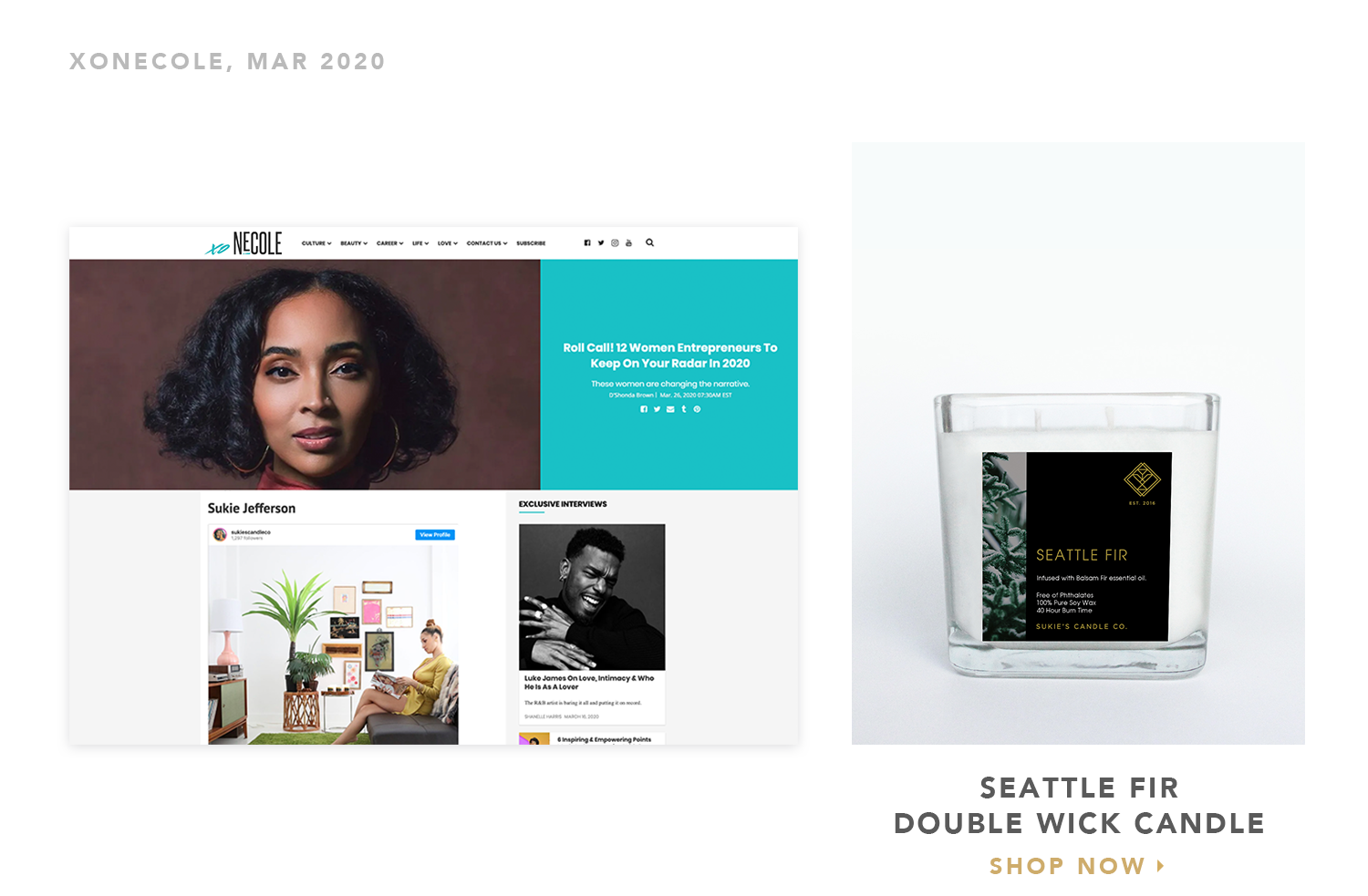 Sukie Jefferson from Sukie's Candle Co. featured in xoNecole March 2020