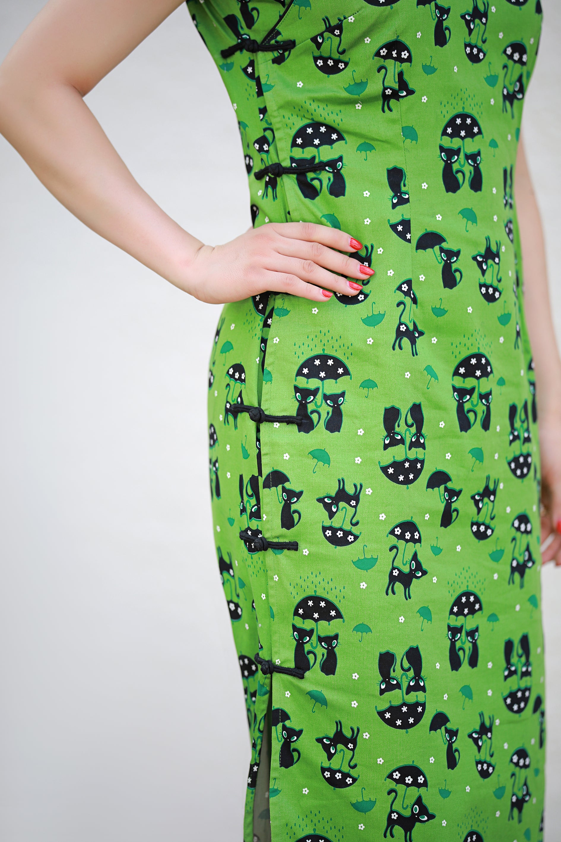 The Quirky Cats and Umbrellas Qipao - Lime Green – The Pankou