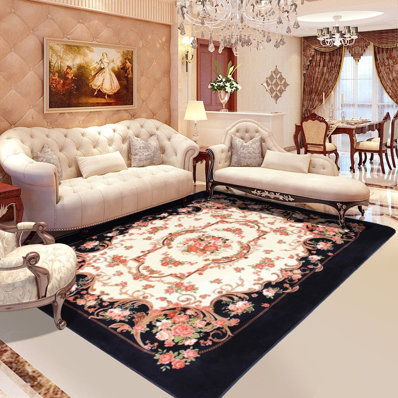 Honlaker Rose Carving Carpet Luxury Living Room Decorative Carpets Bedroom And Dining Table Large Rug Mat