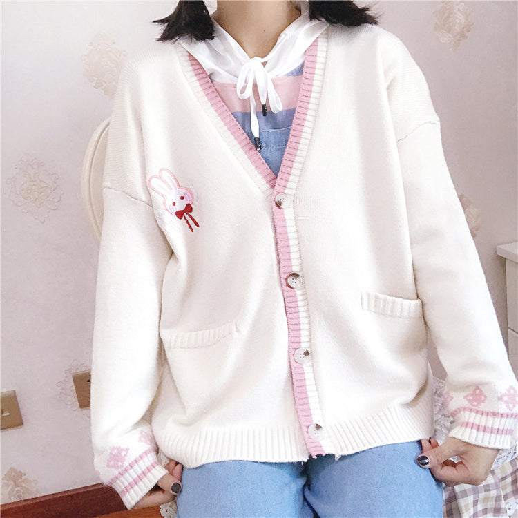 3 COLORS SWEET BUNNY EMBROIDERY SWEATER BY21114 | aleeby